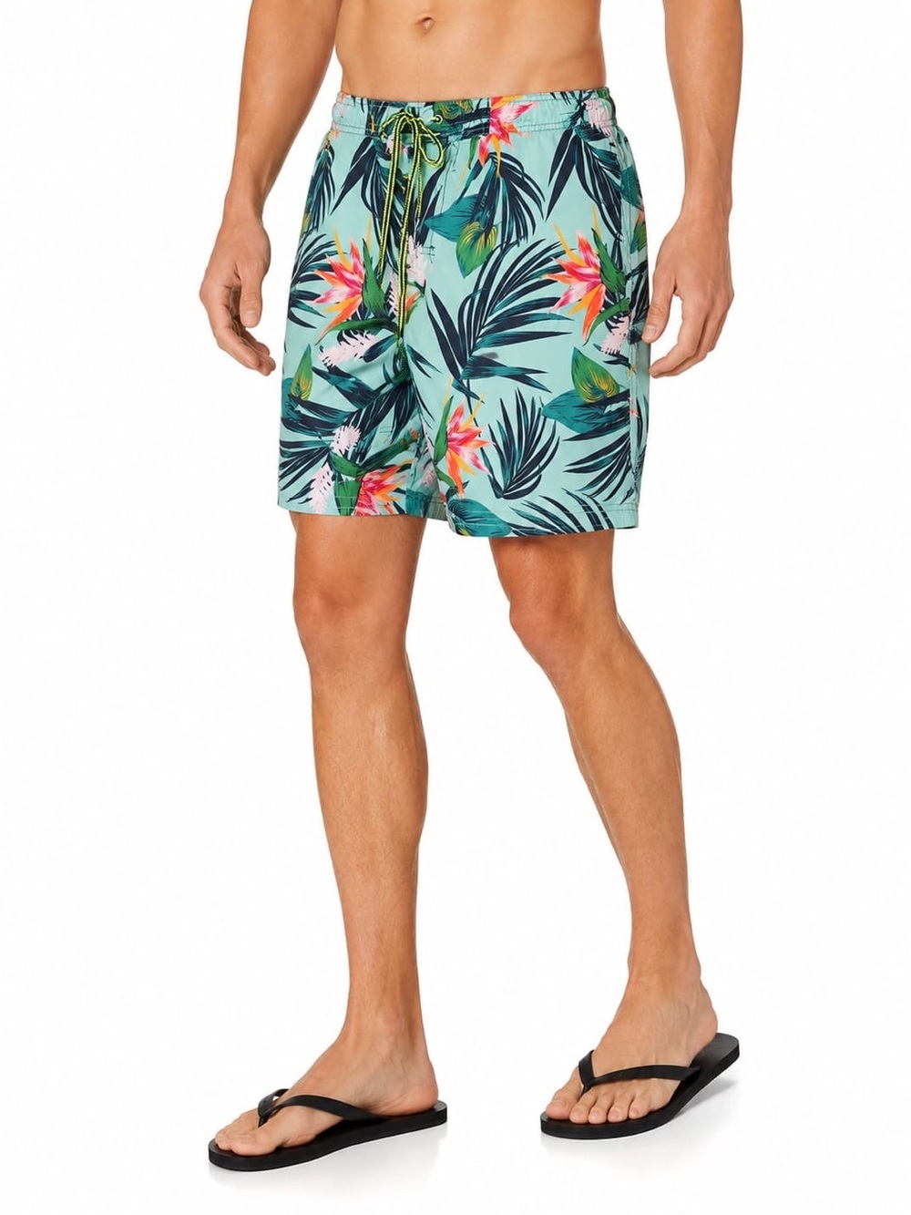 Men's Mint Green Tropical Print Swim Board Shorts
